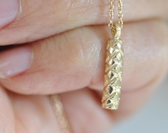 Bar Charm Gold Necklace , 14k Gold Pendant , Solid Gold Ladies Pendant , Unique 14K Gold Necklace, Gold Woman Necklace , Fine Gold Pendant