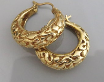 Pendientes de aro de filigrana de oro de 14 quilates, grandes, hechos a mano, para mujer, estilo gitano, regalo para esposa.