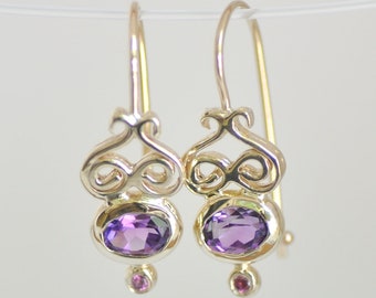 Amethyst 14k Gold Earring,Love Gift,14k Gold Solid Earrings,14k Yellow Dangle Earrings,February Birthstone,Purple Oval Stone,Israel Jewelry