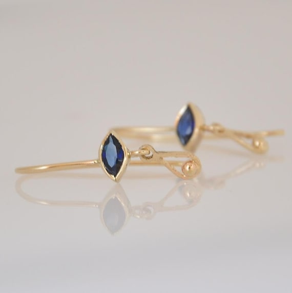 Blue Sapphire Gold Earring,Tiny Dangle Earring, Small Marquise Sapphire, 14K Solid Gold Earring, Gift for Daughter, Graduate Present