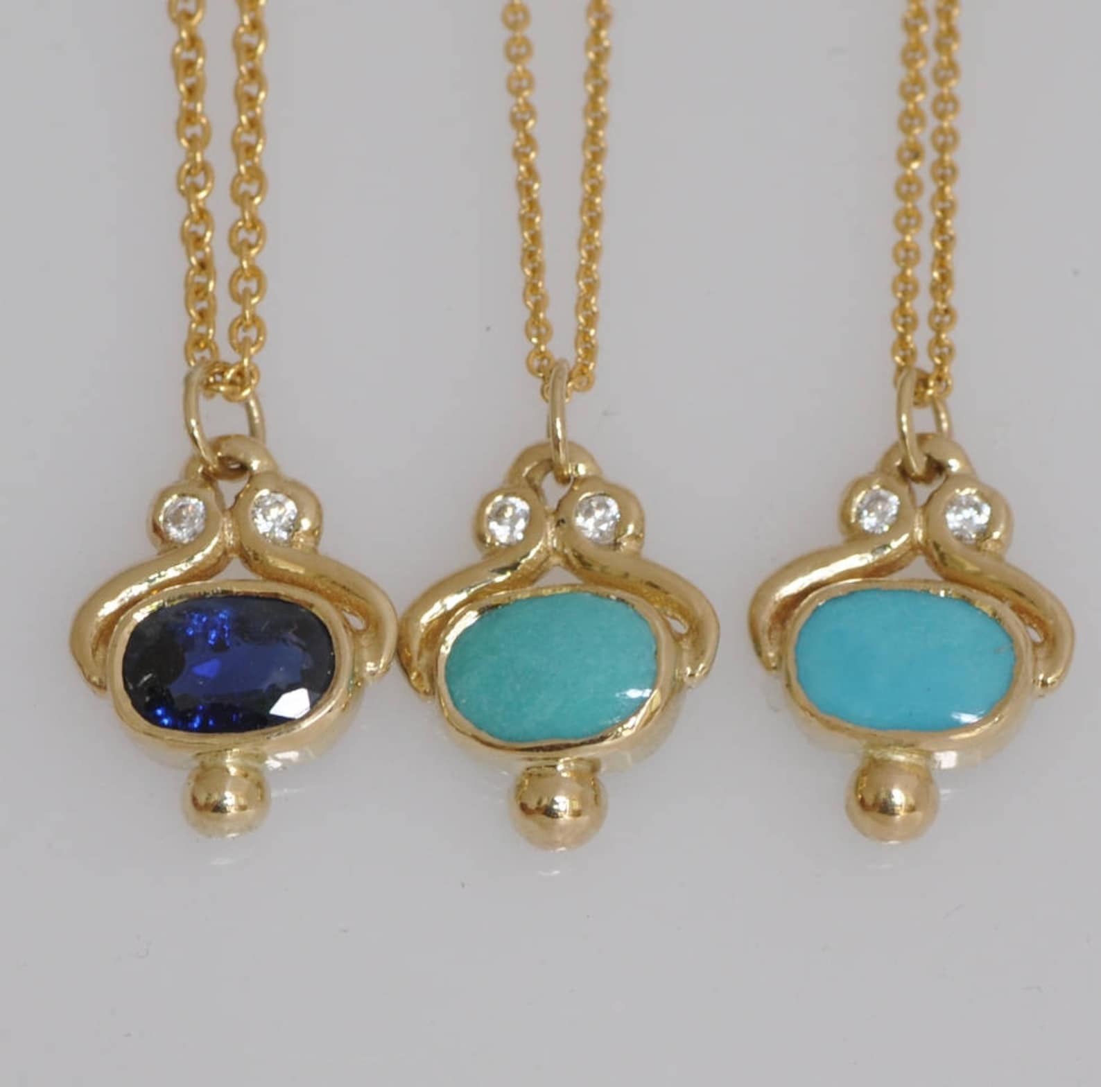 Solid Gold Necklace Turquoise Pendant Dainty Necklace Etsy