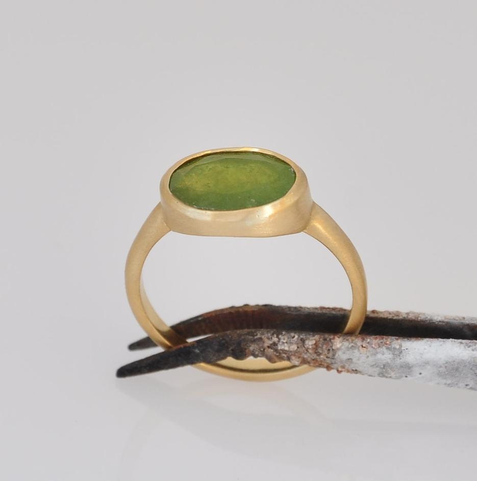 18k Gold Statement Ring Green Large Stone Gemstone Solid Etsy Israel