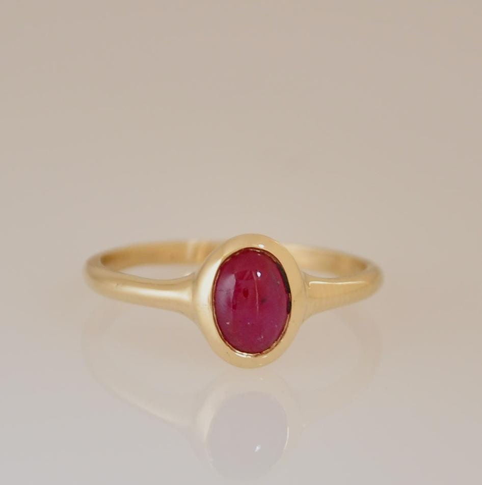 14k Gold Ruby Ring Oval Cabochon Gemstone Solid Yellow Gold - Etsy Israel