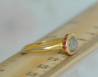 Antique Style Engagement Ring, 18k Gold Ring, Alternative Engagement Ring, Gray Diamond Ring, Rose Cut Diamond Ring, Gold Ring for a Bride