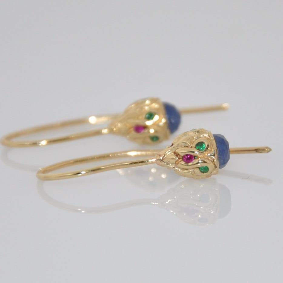 Blue Sapphire Earring,14k Solid Gold Earrings,Tiny dangle Earring, Green Emerald Dainty Earrings, Red Ruby Tiny Earrings,Gold gift for Woman