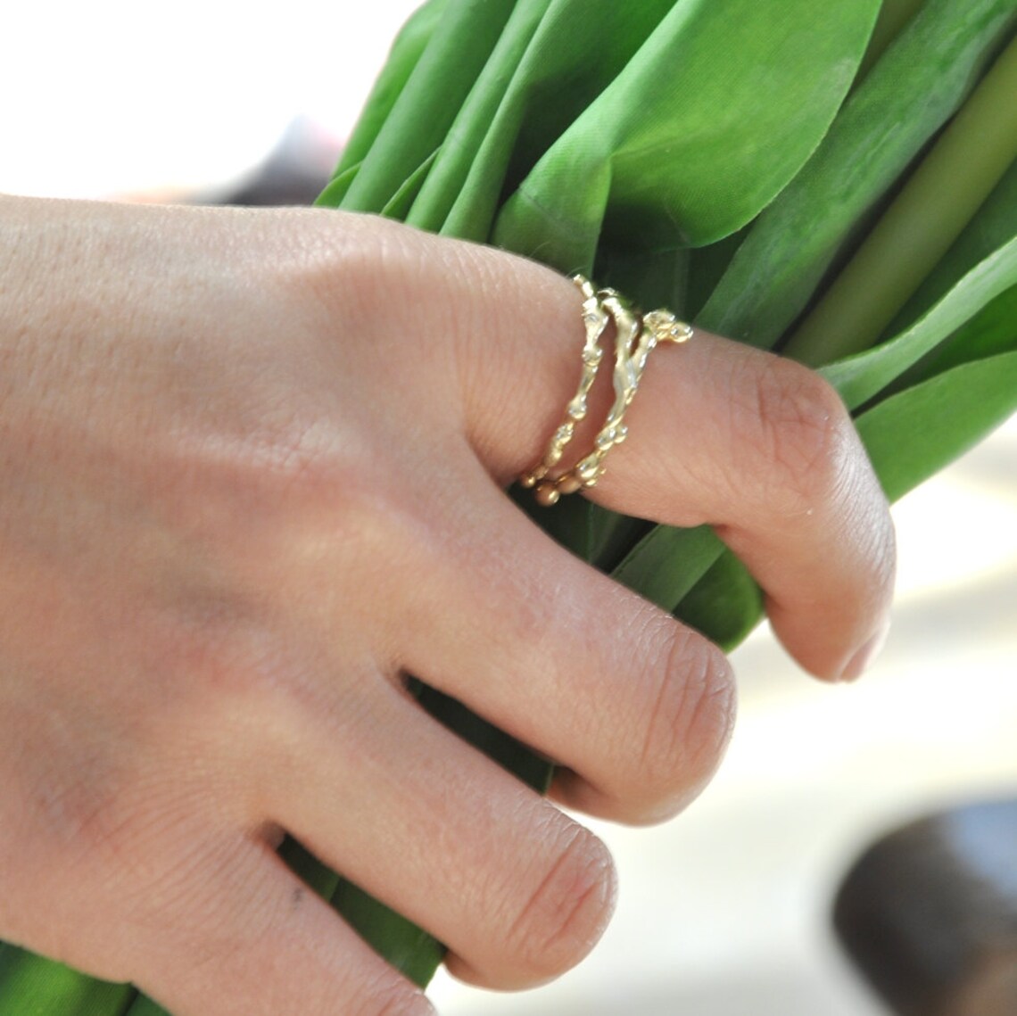 Thin Unique Gold Rings 14K Gold Set of Rings Three Gold Etsy