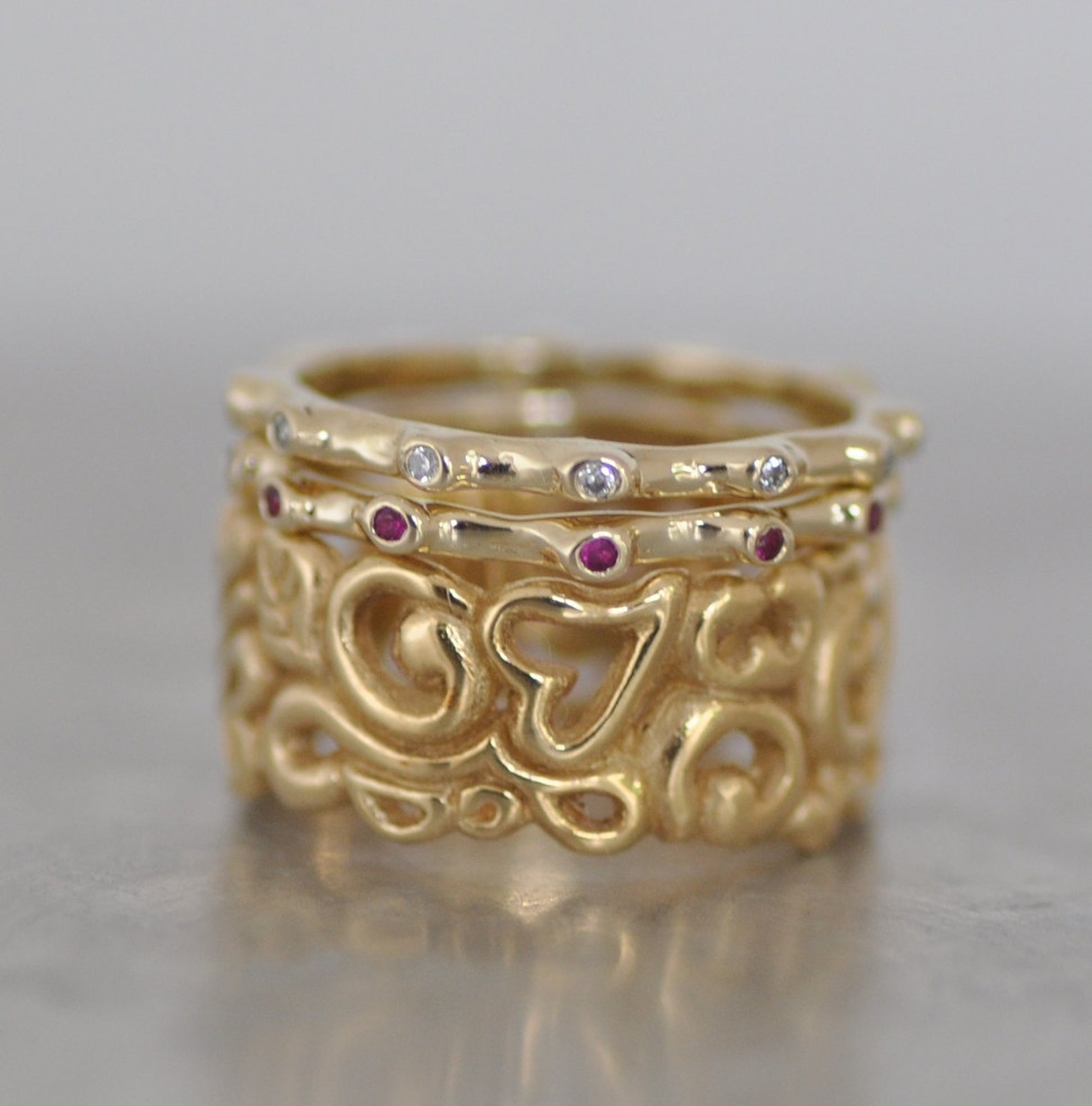 14K gold set Of Rings Gemstones Stacking Rings Set Of Gold Etsy