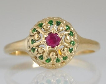14k Gold Ring, Solid Gold Ring for Woman, Multi-Stone Ring, Ruby Gold Ring, Solid Gold Ring with Stone, Anniversary Gift Idea for Her