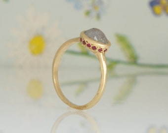 18k Gold Ring, Gray Rose Cut Diamond Ring, Gold Ring for a Bride, Antique Style Engagement Ring, Alternative Engagement Ring, Size 6 Ring