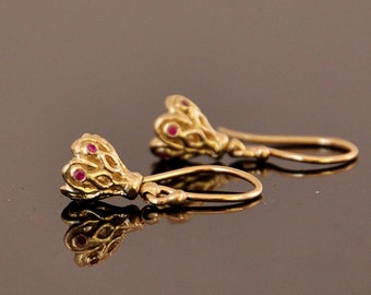 Gold Chandelier Earring , 14k Gold Tiny Earring , Gold Ruby Earring , Gold Earring,  Solid Gold Dangle Earring , Ruby Dangle Earring