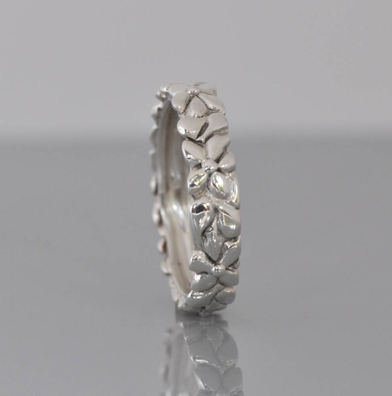 White Gold Wedding Band 14k Gold Flower Wedding Ring Etsy