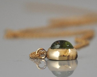 Green Tourmaline , Solid Gold Tiny Pendant , A special Listing for Lisa