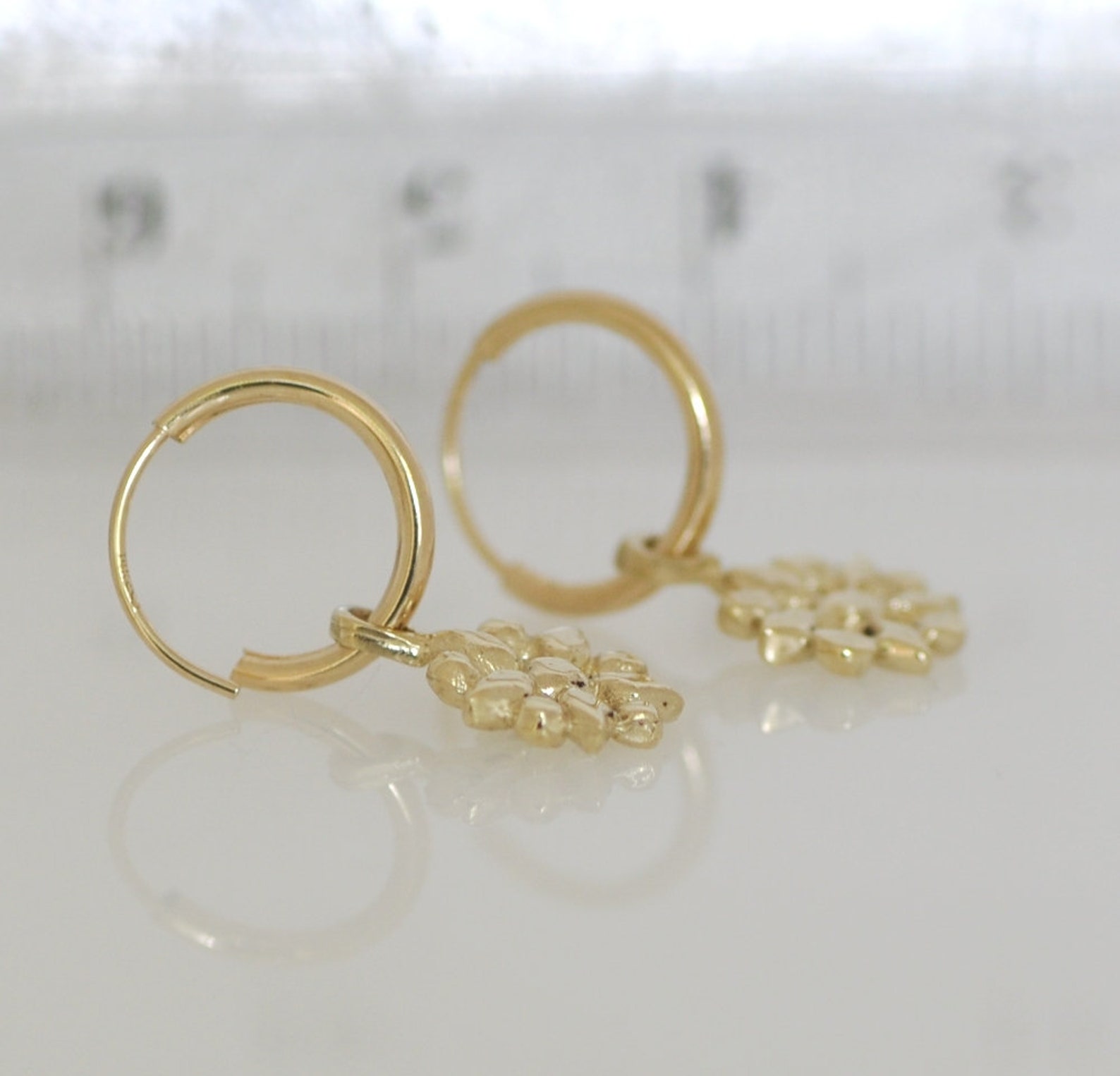 Solid Gold Earrings 14k Gold Earrings Gold Flower Etsy