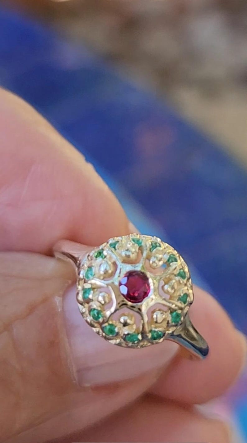 14k Gold Ring, Solid Gold Ring for Woman, Multi-Stone Ring, Ruby Gold Ring, Solid Gold Ring with Stone, Anniversary Gift Idea for Her image 11