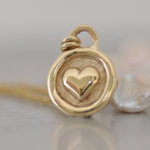 14k Solid Gold Necklace, Love Perfect Gift, Gold Pendant Present, Gold Heart Pendant, Spring Gift, Statement  Gift, Disc Heart Pendant