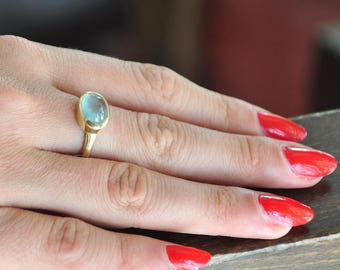 14k Solid Gold Aquamarine Ring: Natural Light Blue March Birthstone