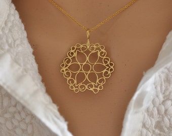 Gold mandala necklace deals