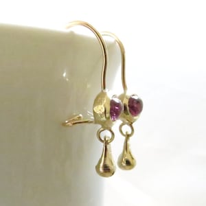 14k Gold Earrings, Pink Tourmaline Earrings, Dainty Hanging Earrings for Woman, Small Oval Pink Tourmaline, Solid Gold Fine Gift for Her image 5