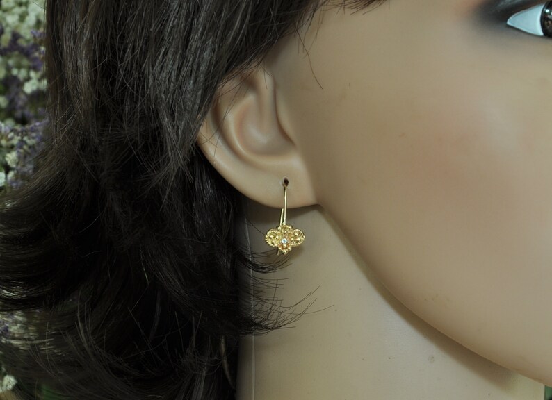Solid Gold Diamond Earring Indian Style Dangle Earrings 14k Etsy