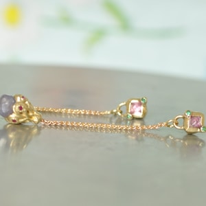 Gold Dangle Earrings Women, 14k Solid Gold Earrings, Chain Dangle Earrings, Stud and Dangle Earring, Gold long Earring, Gold Ruby Earring