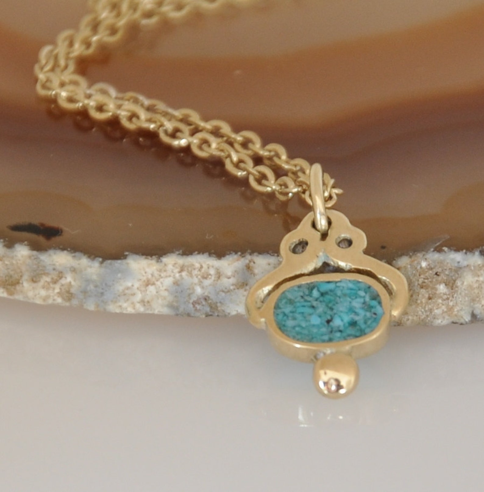Solid Gold Necklace Turquoise Pendant Dainty Necklace Etsy