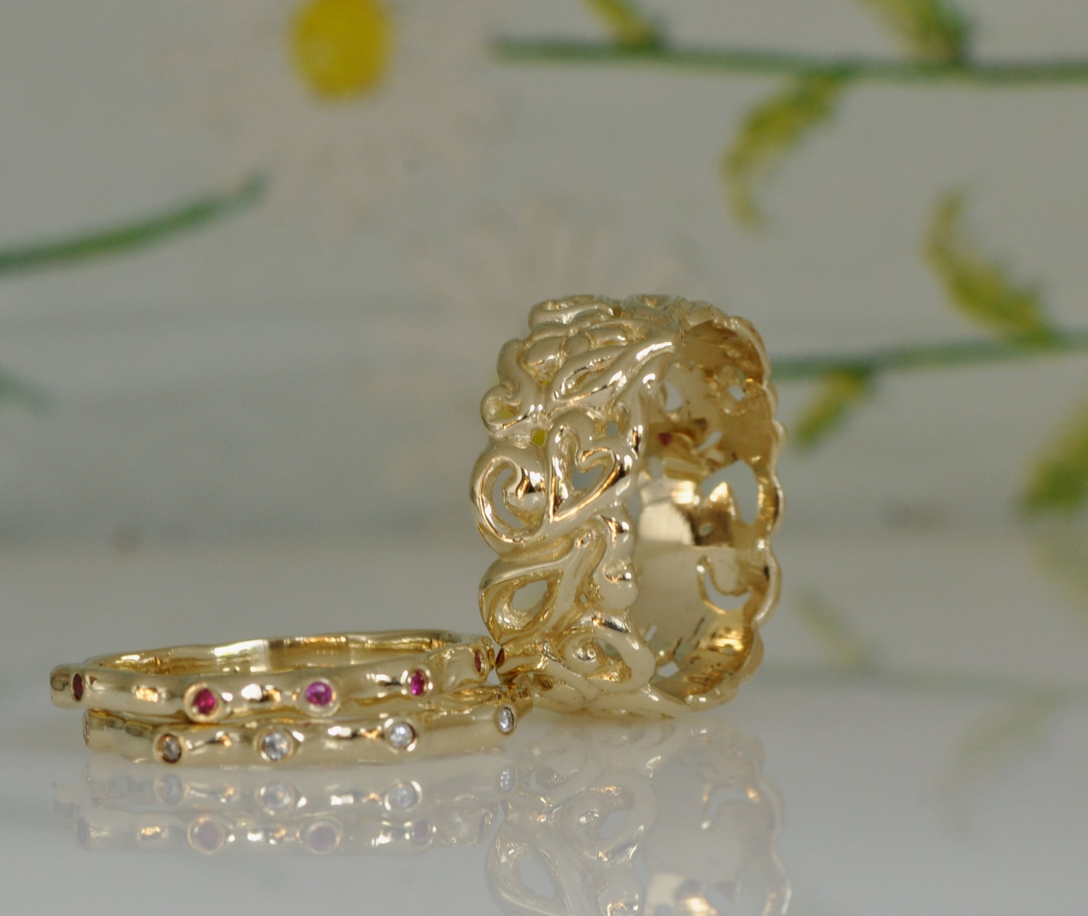 14K Gold Set of Rings Gemstones Rings Set of Gold Rings Etsy