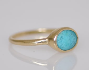 Turquoise Ring , 14 k gold Ring , Solid Gold Ring , Fine Jewelry Ring , Stacking Ring , Gold Ring Gift Woman, Unique Handmade Gold Ring