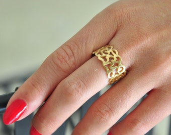 Woman Wedding Band, Wide Wedding Ring, Gold Lace Band, Wide Gold Ring, 14k Wedding Band, 14k Gold Wide Band, 14K Solid Gold Band