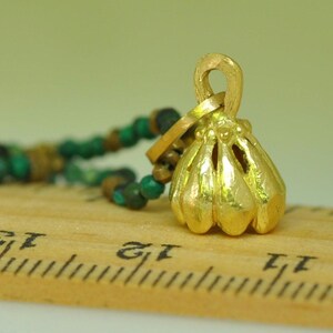 Turquoise Beads and 18k Gold Pendant, 18k Solid Gold Pendant, Long Turquoise Beads Necklace, Unique Turquoise Necklace, Gold Bell Pendant