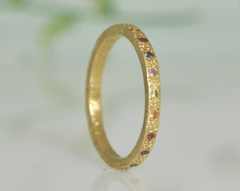 Sapphire Wedding Band, 18k Gold Ring,Promise Gold Ring, Delicate Alternative Engagement Ring, Eternity Wedding Band,Wedding Band,Women Rings