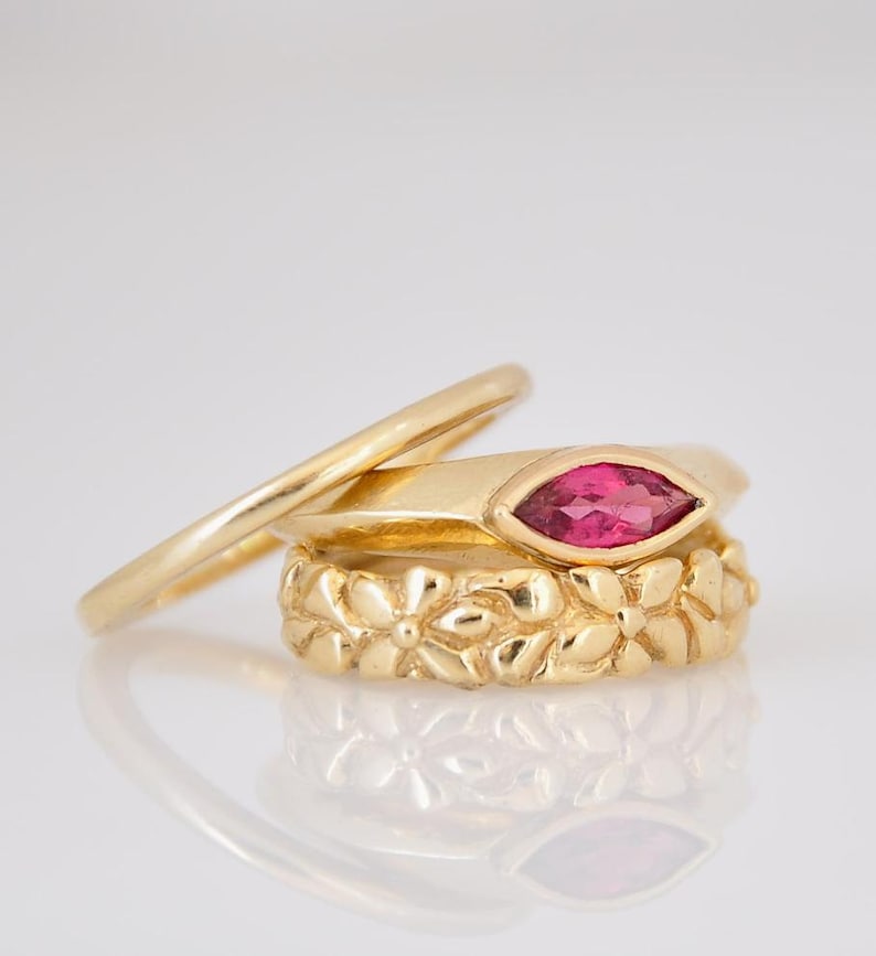 Pink Wedding Ring, Pink Tourmaline Ring , Fine Jewelry Ring , Pink Tourmaline Gold Ring , Unique Wedding Ring Woman , 14k Gold Gemstone Ring image 4