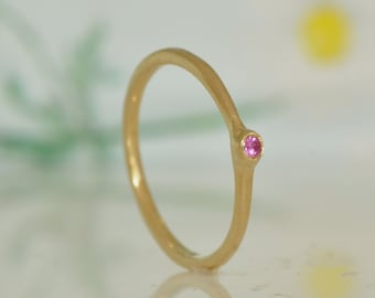 Thin Gold Sapphire Ring, Pink Sapphire Ring for Daughter, 14k Solid gold, Stacking Ring, Dainty Gift For her, Bat Mizva Gift, Spring Gift