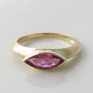 Pink Wedding Ring, Pink Tourmaline Ring , Fine Jewelry Ring , Pink Tourmaline Gold Ring , Unique Wedding Ring Woman , 14k Gold Gemstone Ring image 3