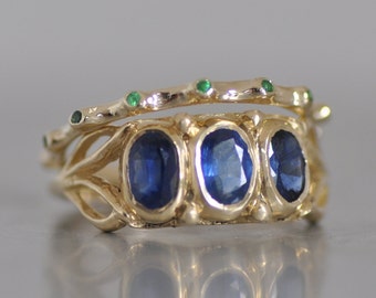 14K Gold Gemstone Rings , Blue Sapphire Ring, Set Of Gold Rings , Gemstones Rings , Gold Stacking Rings , Set Of Stacking Rings