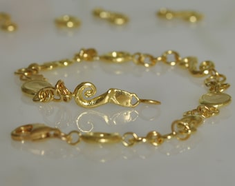 Solid Gold Bracelet, 18k Gold Bracelet, Gold Chain Bracelet, Handmade Bracelet, Bracelet for Woman, Gold Link Bracelet, Bride Gold Bracelet
