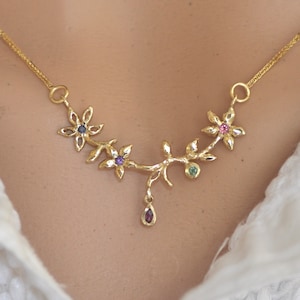 14K Gold Flower Necklace , 14k Solid Gold Pendant , Solid Gold Necklace And Gemstone , 14K Gold Necklace , Unique Gold Necklace