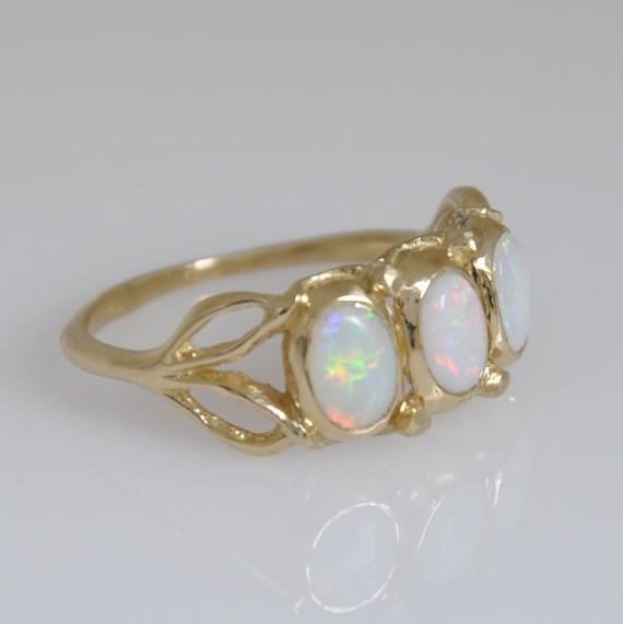 Opal Gemstone Ring 3 Opal and Gold 14k Solid Gold Leaf | Etsy