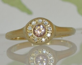 Morganite and Diamonds Gold Ring, Pink Engagement Ring, Gold Diamond Ring, Round Morganite Engagement Ring, Handmade Engagement Ring