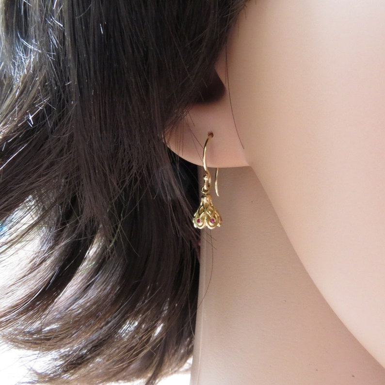 Gold Chandelier Earring 14k Gold Tiny Earring Gold Ruby Etsy