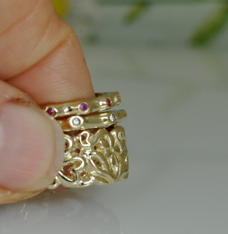 14K Gold Set of Rings Gemstones Rings Set of Gold Rings Etsy
