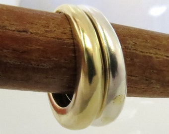 Anillos de oro blanco y amarillo, dos anillos de oro de 14k para mujer, oro macizo, anillos de boda anchos, anillo clásico liso para ella