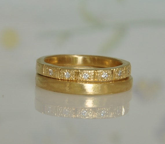 18k Gold Diamond Ring 18k Solid Gold Set of Rings 18k Gold Band