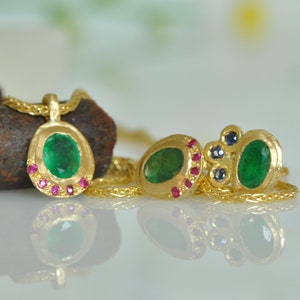 18k Gold Set, Gold Set Earrings and Necklace, Green Emerald Earring, 18k Solid Gold Earring, Gold Ruby Stud Earring, Indian Style  Earring