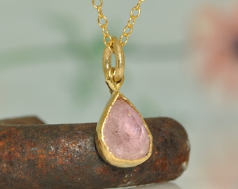 Pink Tourmaline Pendant, 18k Gold Pendant, Gold and Silver Pendant, Tourmaline Necklace, 14k Gold Necklace, Necklace for Woman, Gold Pendant