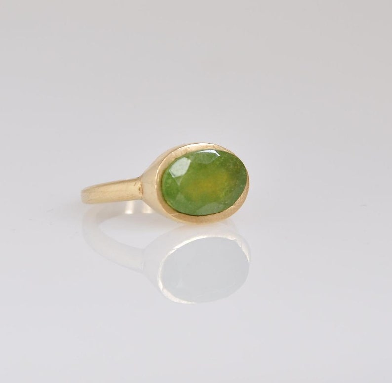18k Gold Statement Ring Green Large Stone Gemstone Solid Etsy Israel