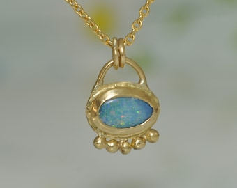 18k Gold Opal Pendant Necklace, Indian Style Handmade Jewelry