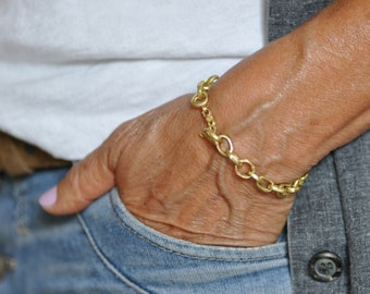Statement Bracelet, 18k Solid Gold Bracelet, Handmade Chain Bracelet, Gold Bracelet, Solid Gold Bracelet for Woman, Antique Style Bracelet
