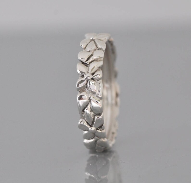 White Gold Wedding Band 14k Gold Flower Wedding Ring Etsy