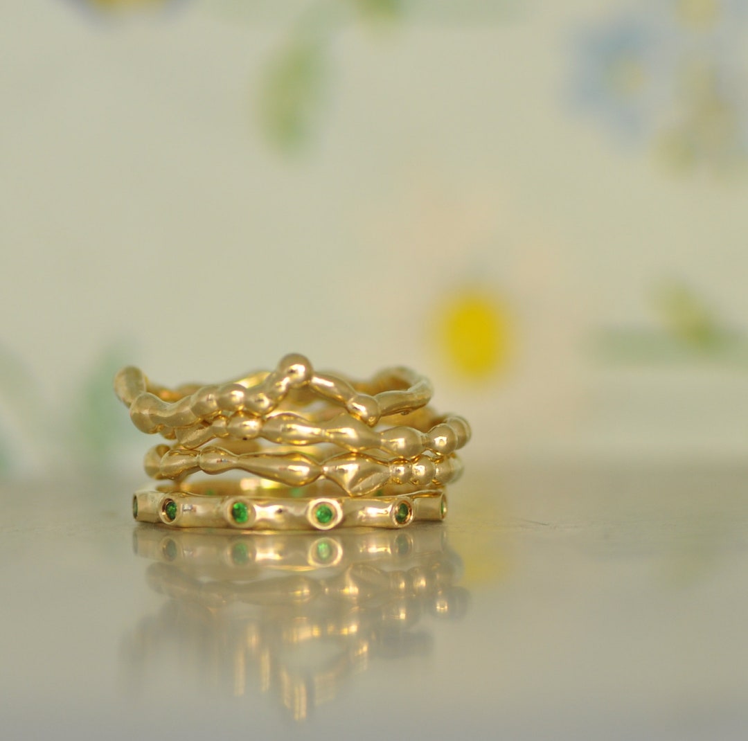 14K Gold Stacking Rings, Organic Eternity Tsavorite Band Set - Etsy