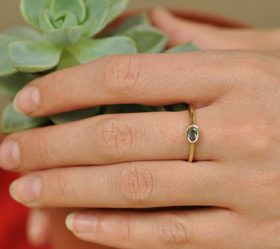 Aquamarine Crown Stacker Ring Gold